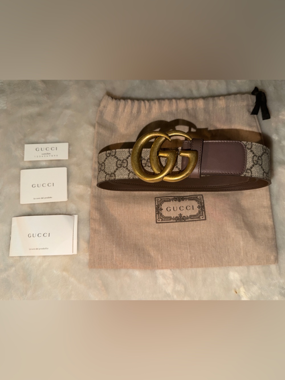 Gucci Brown GG Canvas Belt with Antique Gold Double G Buckle